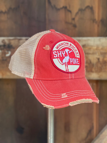 SHY POKE Minnow Bucket Hat- Distressed Red Snapback